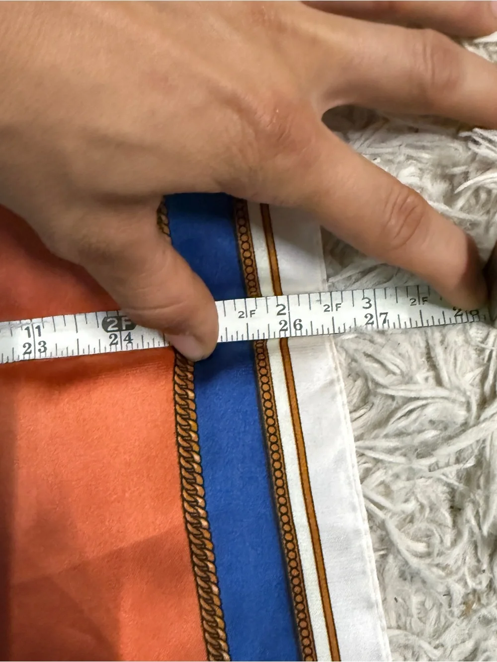 Orange/Blue Equestrian Horseback Riding Pattern Silk Scarf. Good Condition.